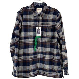 Classic Weatherproof Vintage  Mens Navy Brown Plaid Flannel Shirt XL NWT